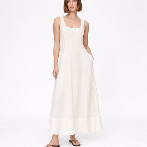 $118 GAP Linen Blend Square Neck Maxi Dress Ivory Cream Petite Small